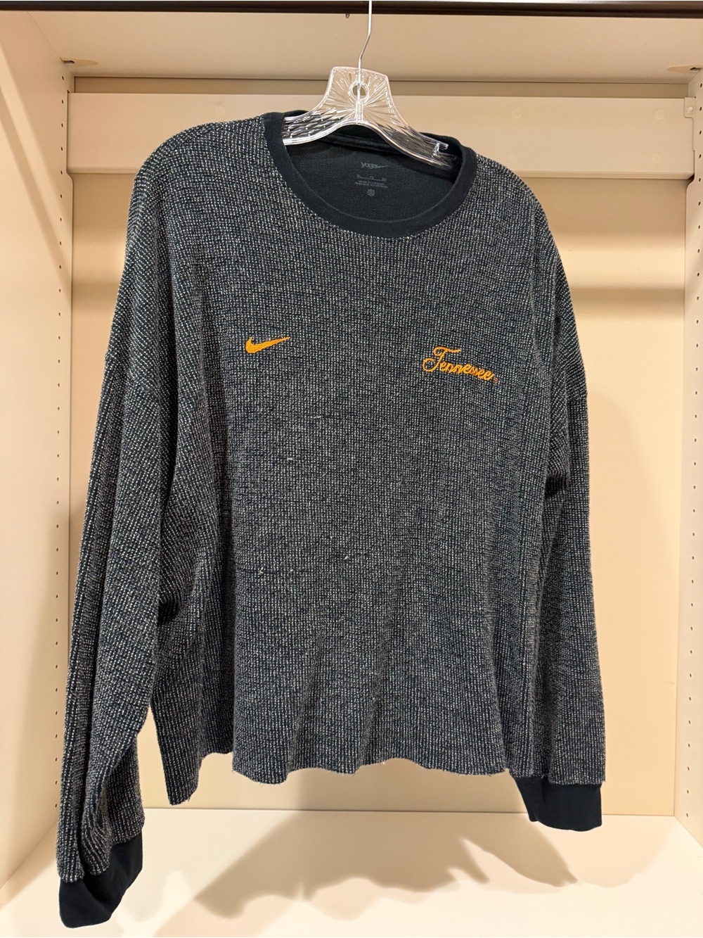 Nike UT Marled Black & White Crewneck Top With Big Orange Tennessee Embroidery